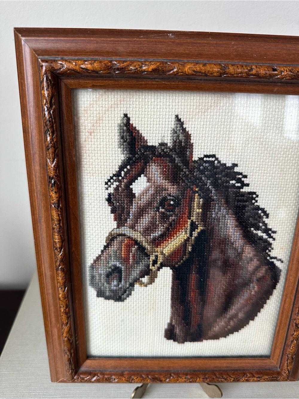 Vintage Framed Horse Needlepoint Wall Art Equestrian Needlework Folk Art Decor - Picture 3 of 8